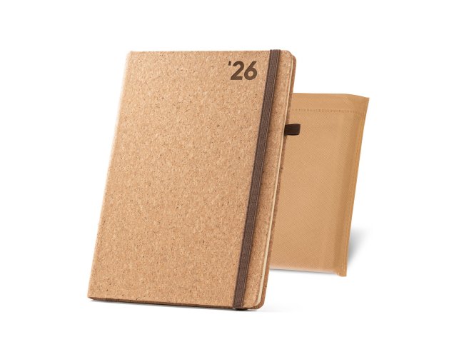 Agenda B5 em cortia com suporte para esferogrfica