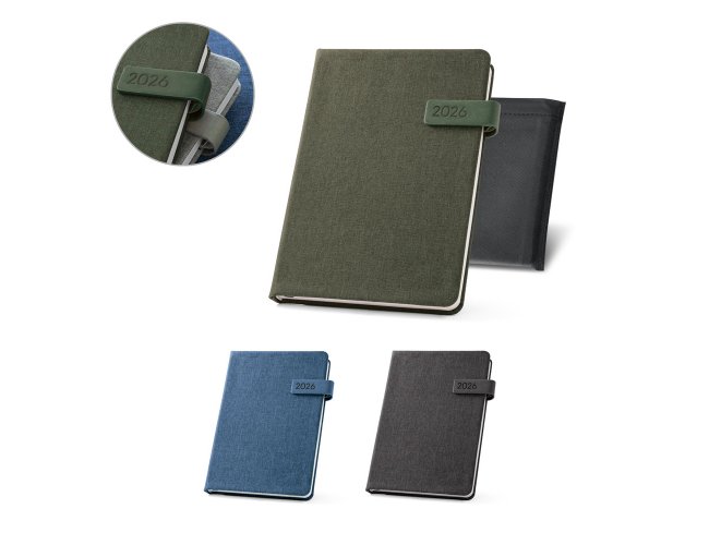 Agenda A5 em PET reciclado (100% rPET), com fecho magntico em PU